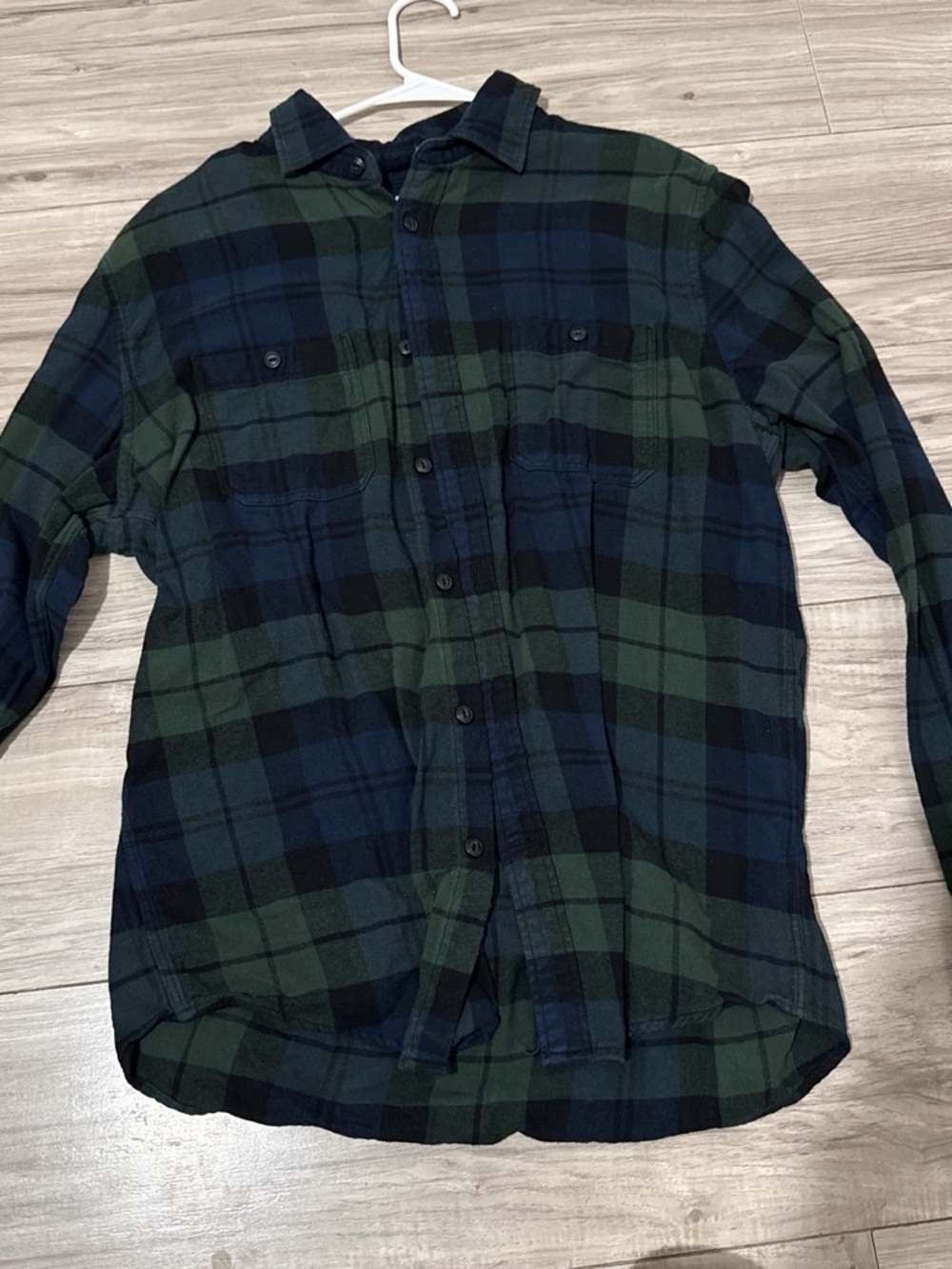 Gap Untucked Flannel Shirt Plaid Green & Blue Medium